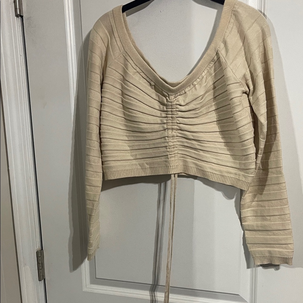 Women's Cream Ruched Crop Sweater Top